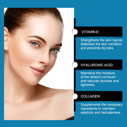 Pack of 5 single-use forehead moisturising patches on non-woven fabric.