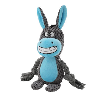 Hippo design plush dog toy with sound feature and cotton rope interior for interactive tug training