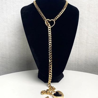 Adjustable heart-shaped O-ring slip chain necklace in alloy
