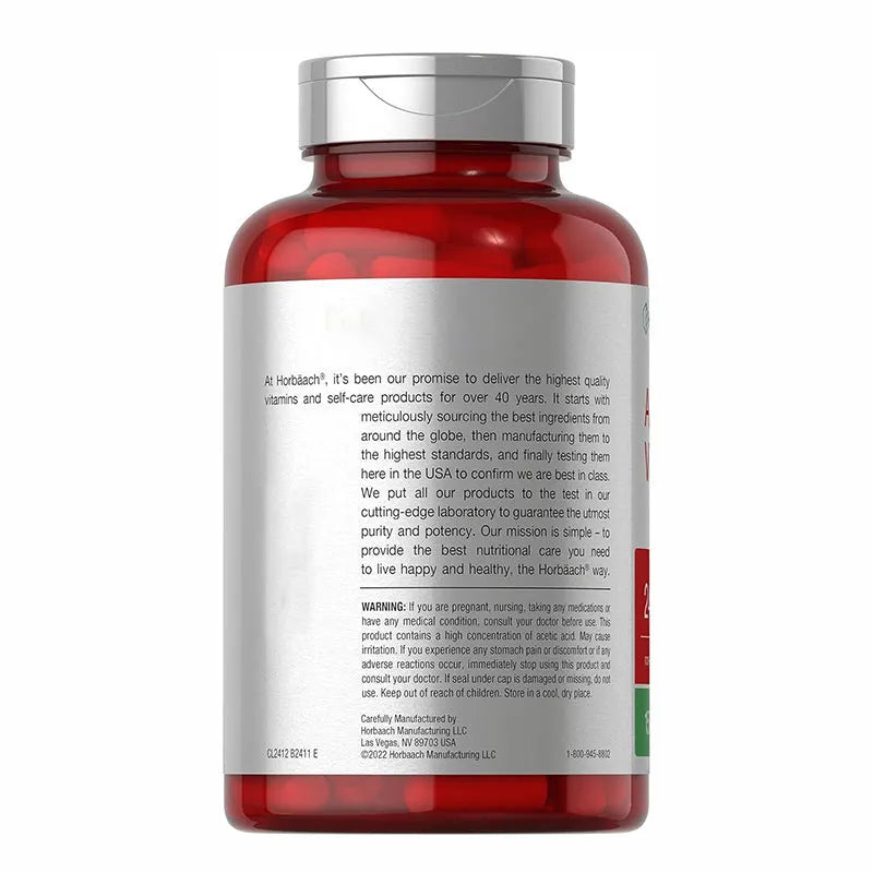 Bottle of 150 apple cider vinegar health capsules in tablet form for dietary supplementation