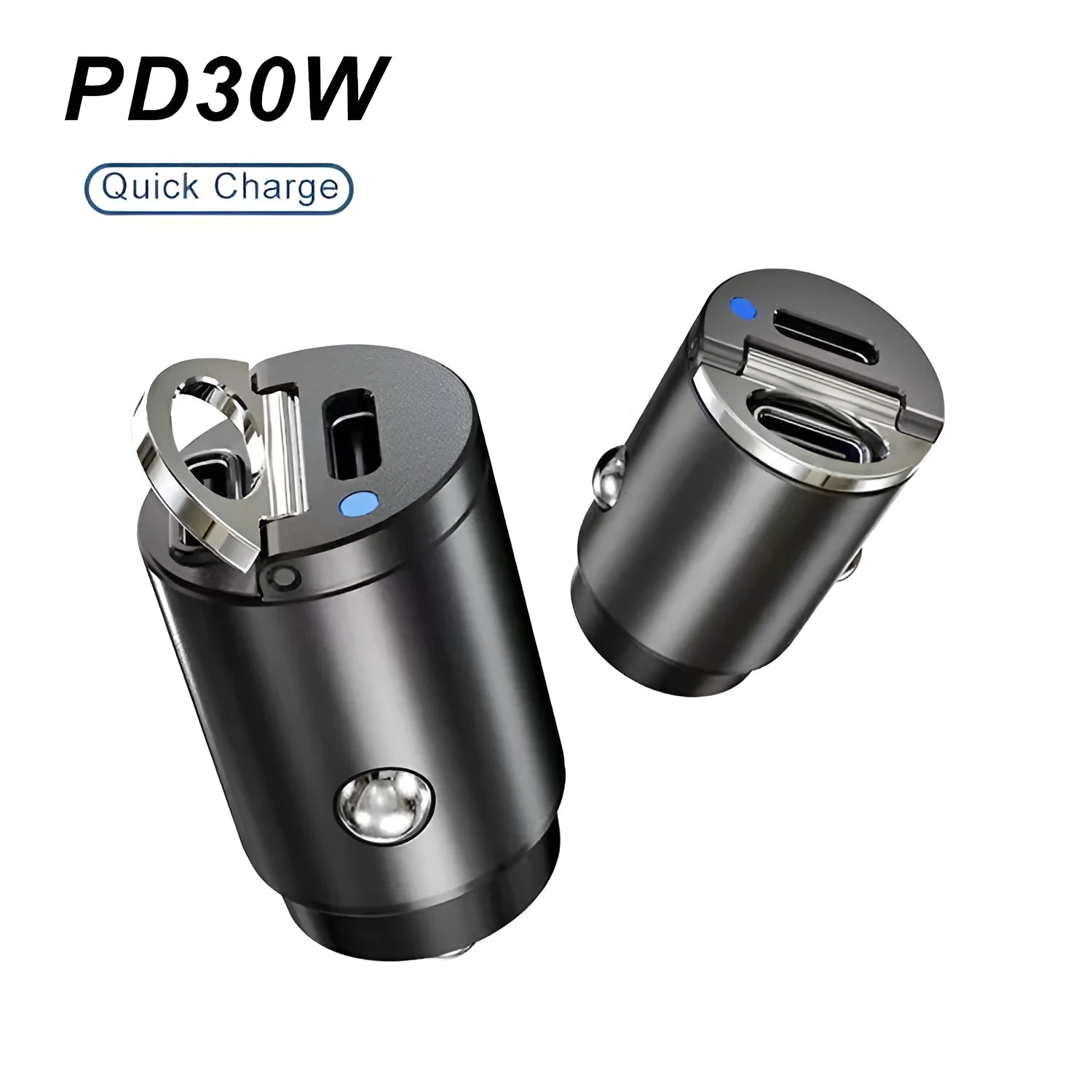 Mini 30W dual-port car cigarette lighter charger in black zinc alloy