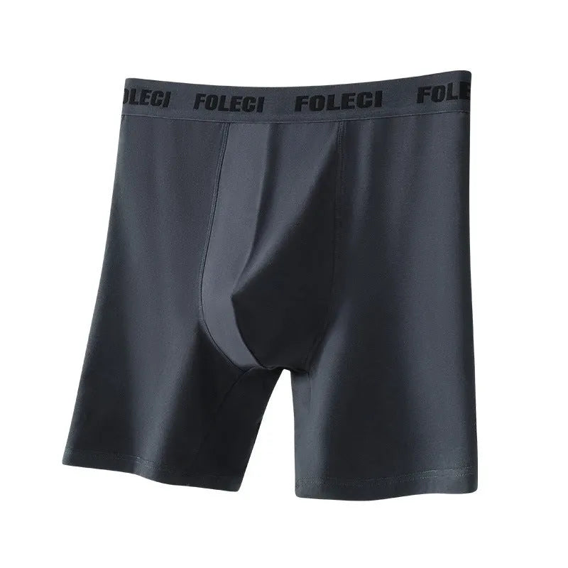Men's pure cotton lengthened boxer briefs with anti-wear legs and high waist, available in five solid colours, sizes XL to 8XL.