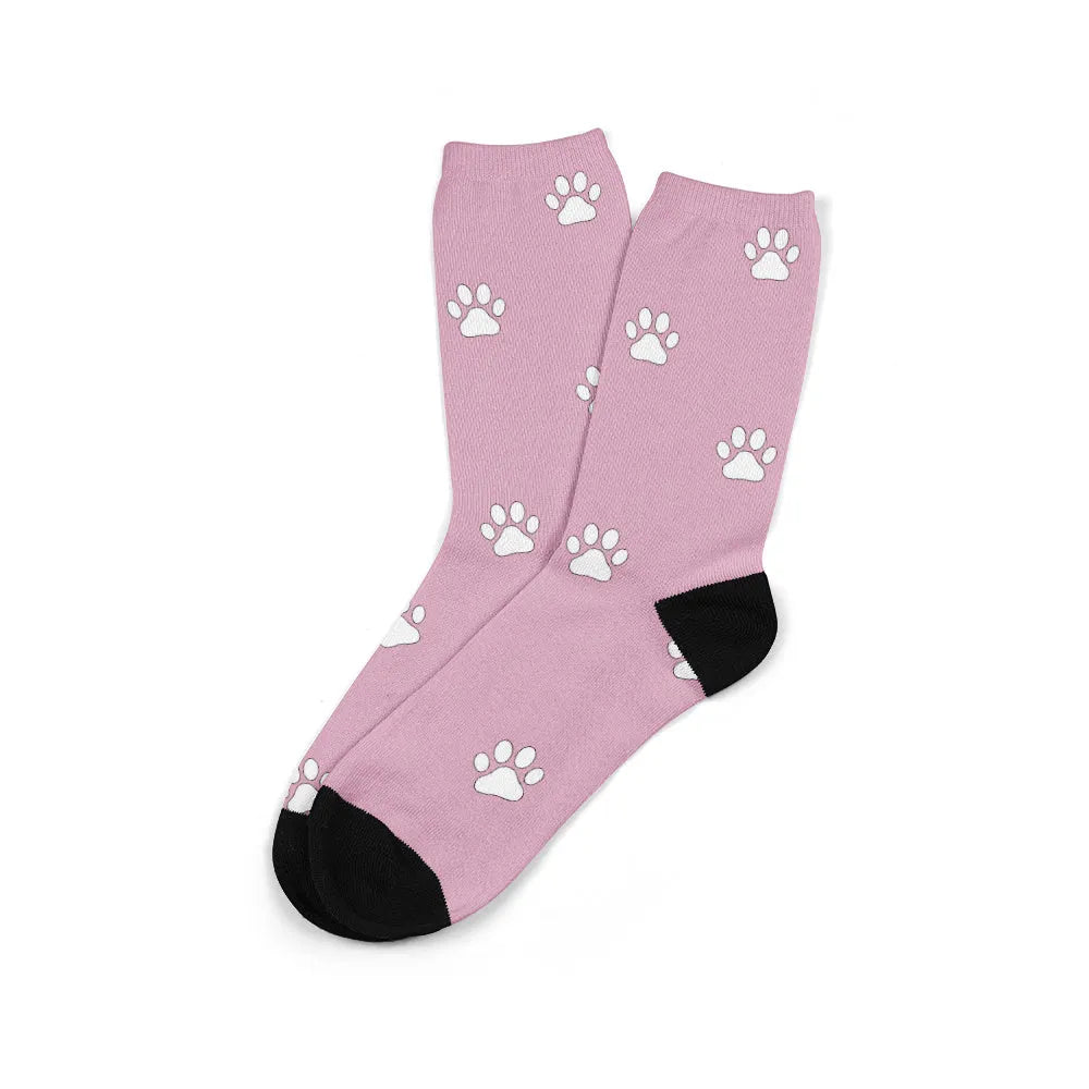 Custom printed mid-calf tube sock with a cartoon pattern from a personal photo.