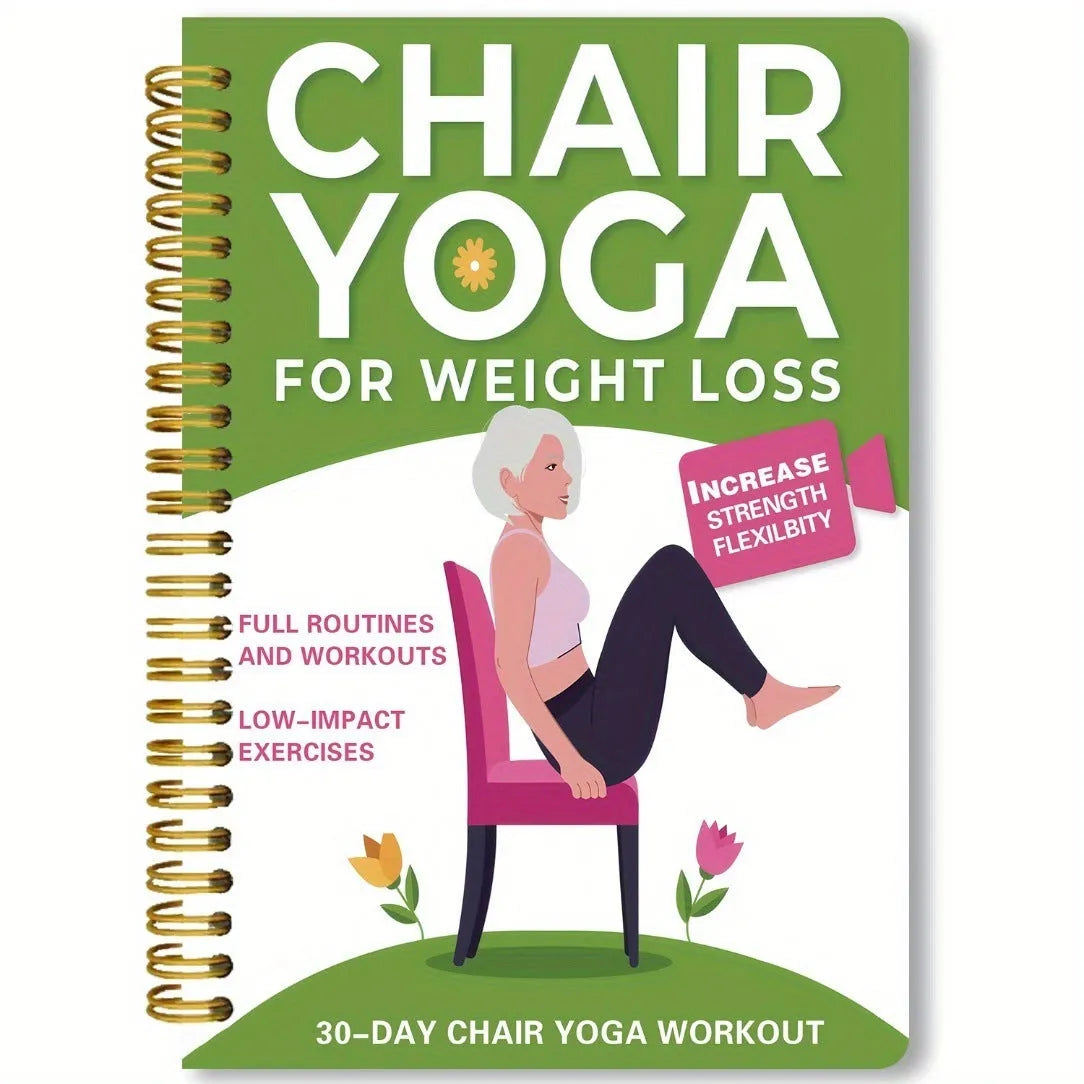 Green 30 days chair yoga training notebook with coil binding