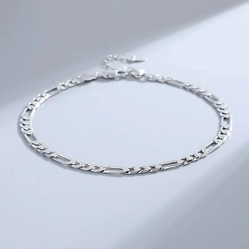 S925 Sterling Silver Hip Hop Anklet Bracelet Unisex White Gold Color