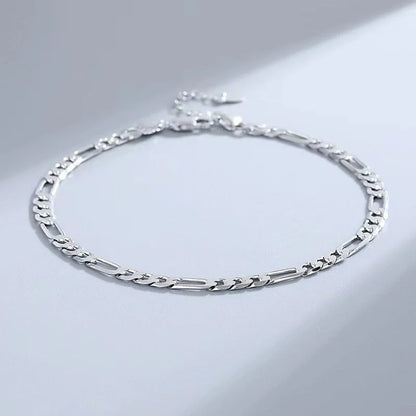 S925 Sterling Silver Hip Hop Anklet Bracelet Unisex White Gold Color