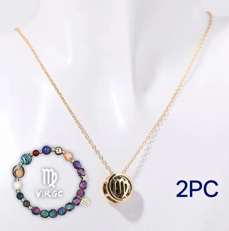 Natural stone bead necklace and matching bracelet set on display