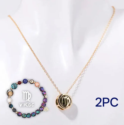 Natural stone bead necklace and matching bracelet set on display