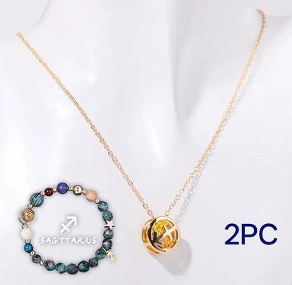 Natural stone beaded necklace and bracelet jewellery set showing 55cm length and 6mm bead size