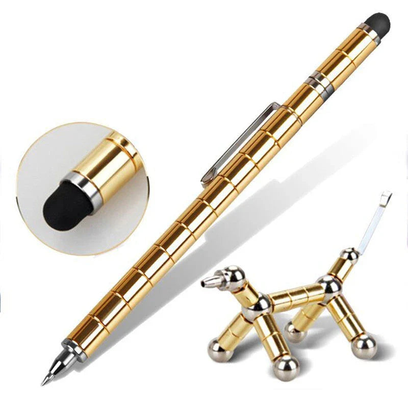 Modular magnetic pen with erasable ink, stress-relieving fidget features, and interchangeable components