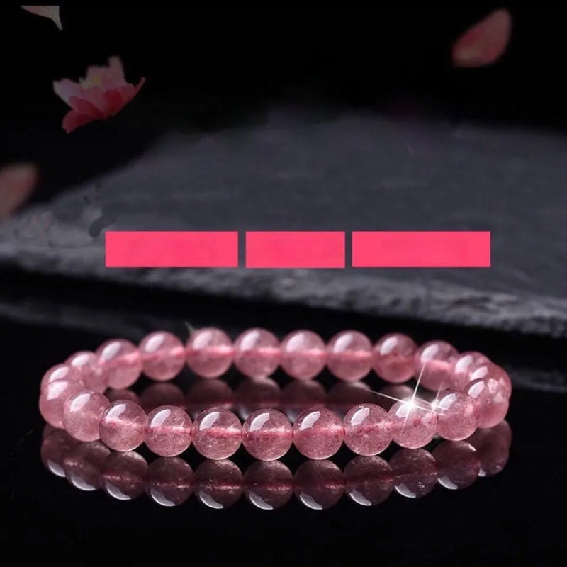 Women's Fashion Natural Strawberry Quartz Crystal Bracelet with polished 6mm, 8mm or 10mm bead sizes for adjustable style and gift-giving