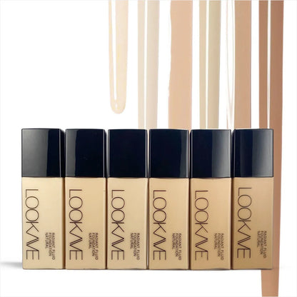 LOOKAVE Matte Liquid Foundation bottle showing 21c quantity with six colour shade options for waterproof coverage