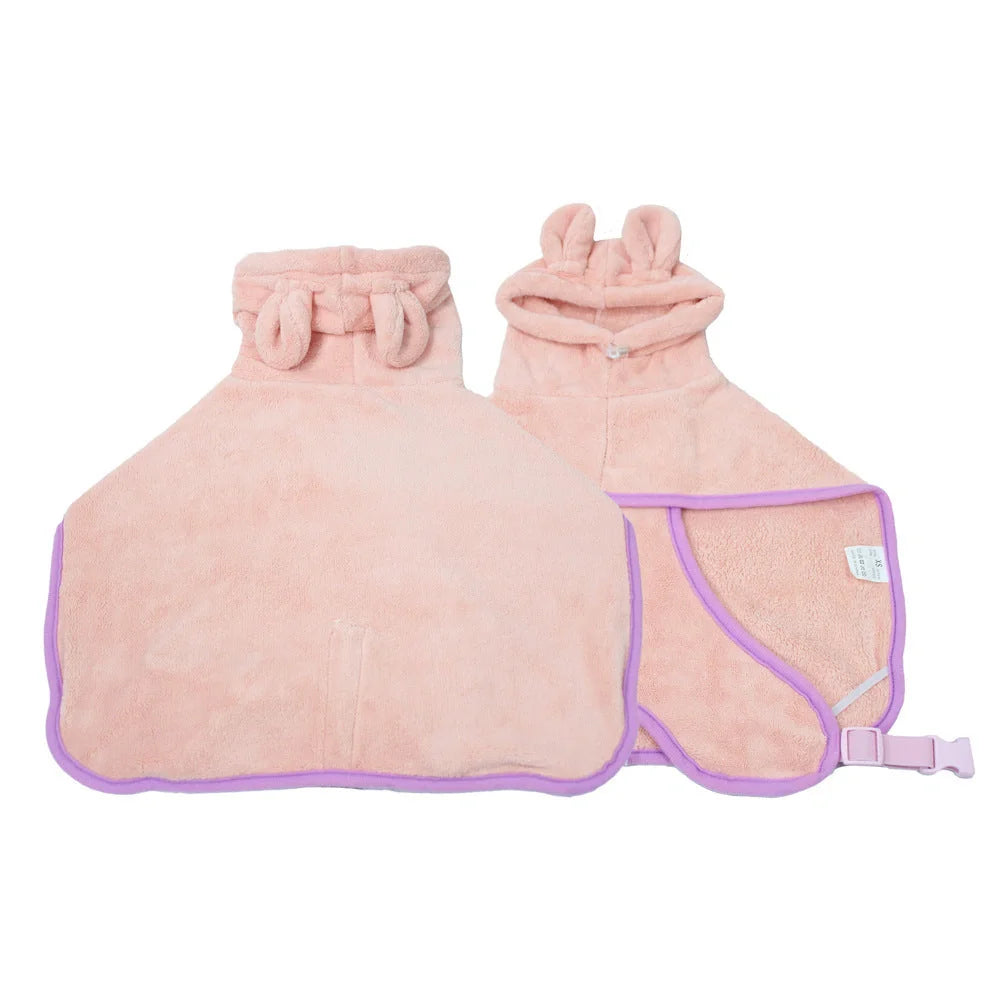 Adjustable dog bathrobe in coral fleece for quick drying, available in multiple colours and sizes