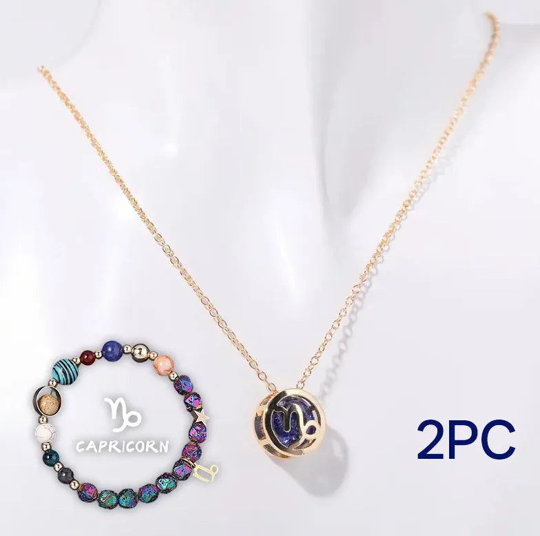 Natural stone bead necklace and matching bracelet set on display