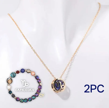 Natural stone bead necklace and matching bracelet set on display