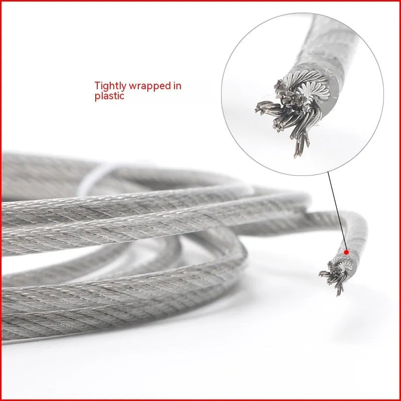 304 stainless steel anti-theft wire rope showing double twist structure and corrosion-resistant surface