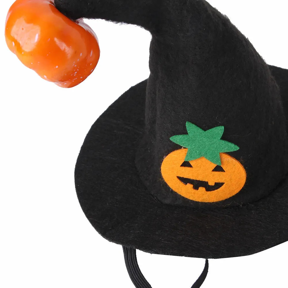 Pet Halloween hat with embossed pumpkin design on cloth material for cats and dogs