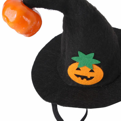 Pet Halloween hat with embossed pumpkin design on cloth material for cats and dogs