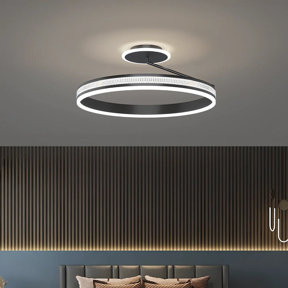 Modern circular ceiling light with iron body and PMMA lampshade in black finish