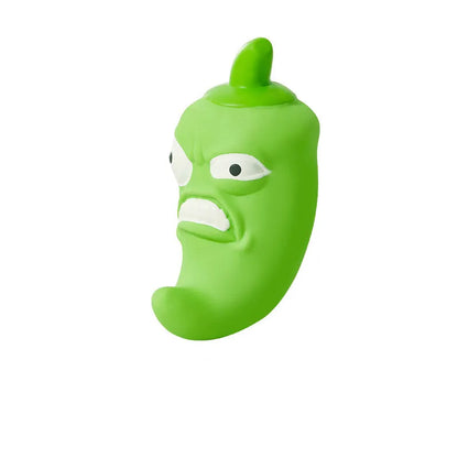 Bitter melon and chilli shaped dog toys with textured surfaces for tooth cleaning