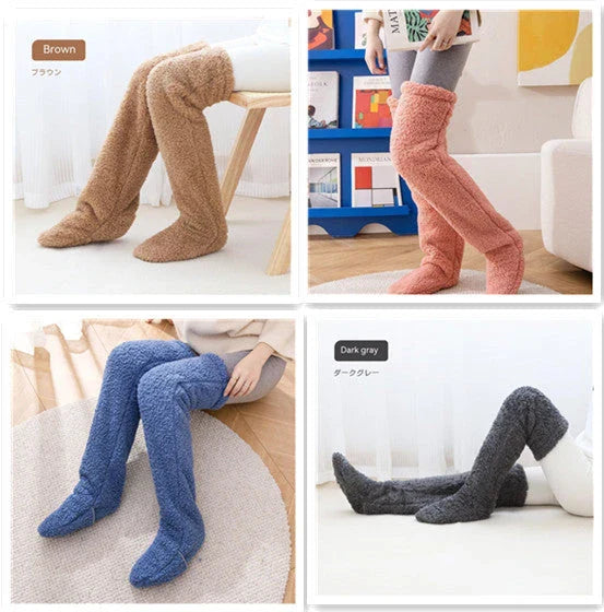Cozy over-the-knee fuzzy socks in a variety of colors for winter warmth and comfort