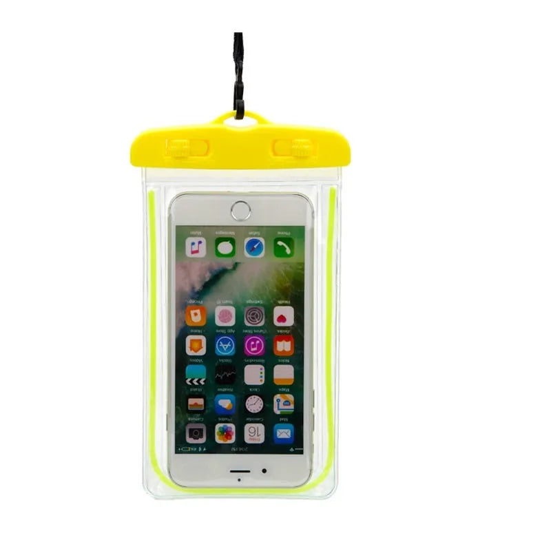 Transparent waterproof PVC phone case with luminous properties for outdoor sports protection