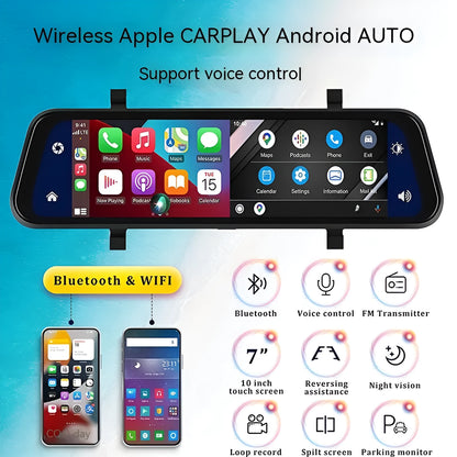 Black 9-inch touch screen dual camera car GPS navigation system with 9.66-inch HD display