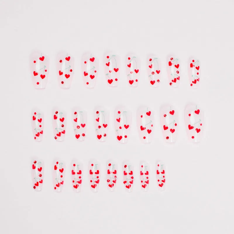 French Love Red Diamond Small Cherry Wear Armour: 24-piece nail art kit with 18g of adhesive for intricate designs, offering a precise application method for detailed manicures.