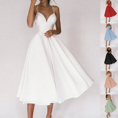 Elegant V-neck dress with adjustable straps, available in a range of vibrant colours for stylish summer wear