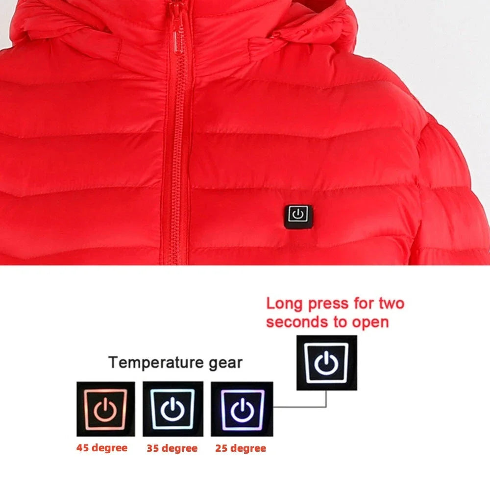 Cozy and stylish electric heated winter jacket with USB charging and adjustable temperature settings