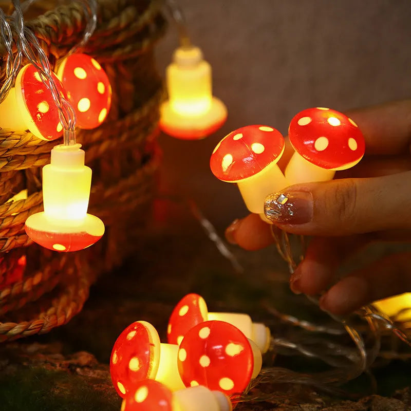 LED mushroom lighting chain with battery box, 10 LED lamp beads, plastic shell, 3.5cm size, indoor decoration