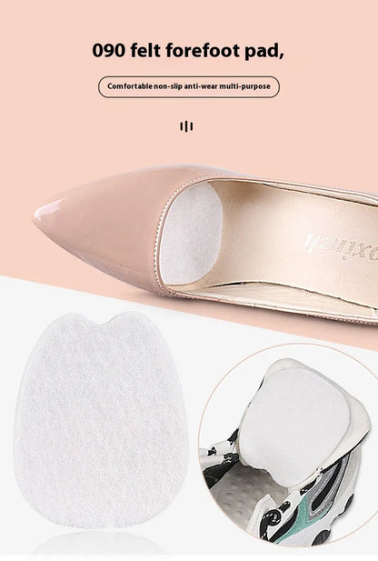 White thin felt anti-wear shoe tongue stickers showing front pad design for friction prevention