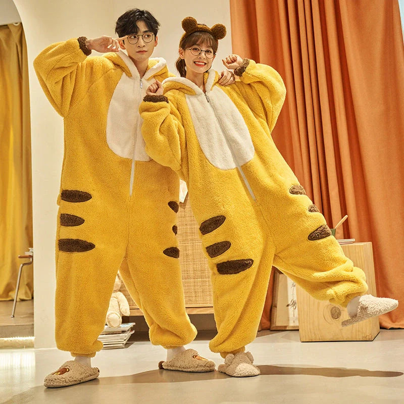 Cartoon design winter jumpsuit with coral fleece lining for warmth