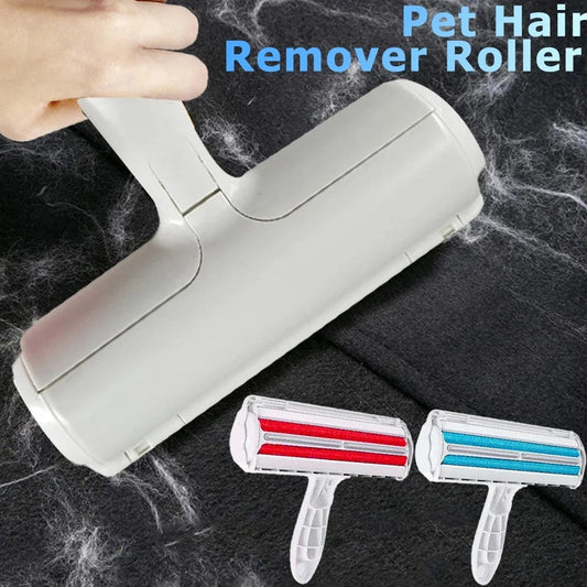 Efficient pet hair remover tool in red and blue for furniture and carpets