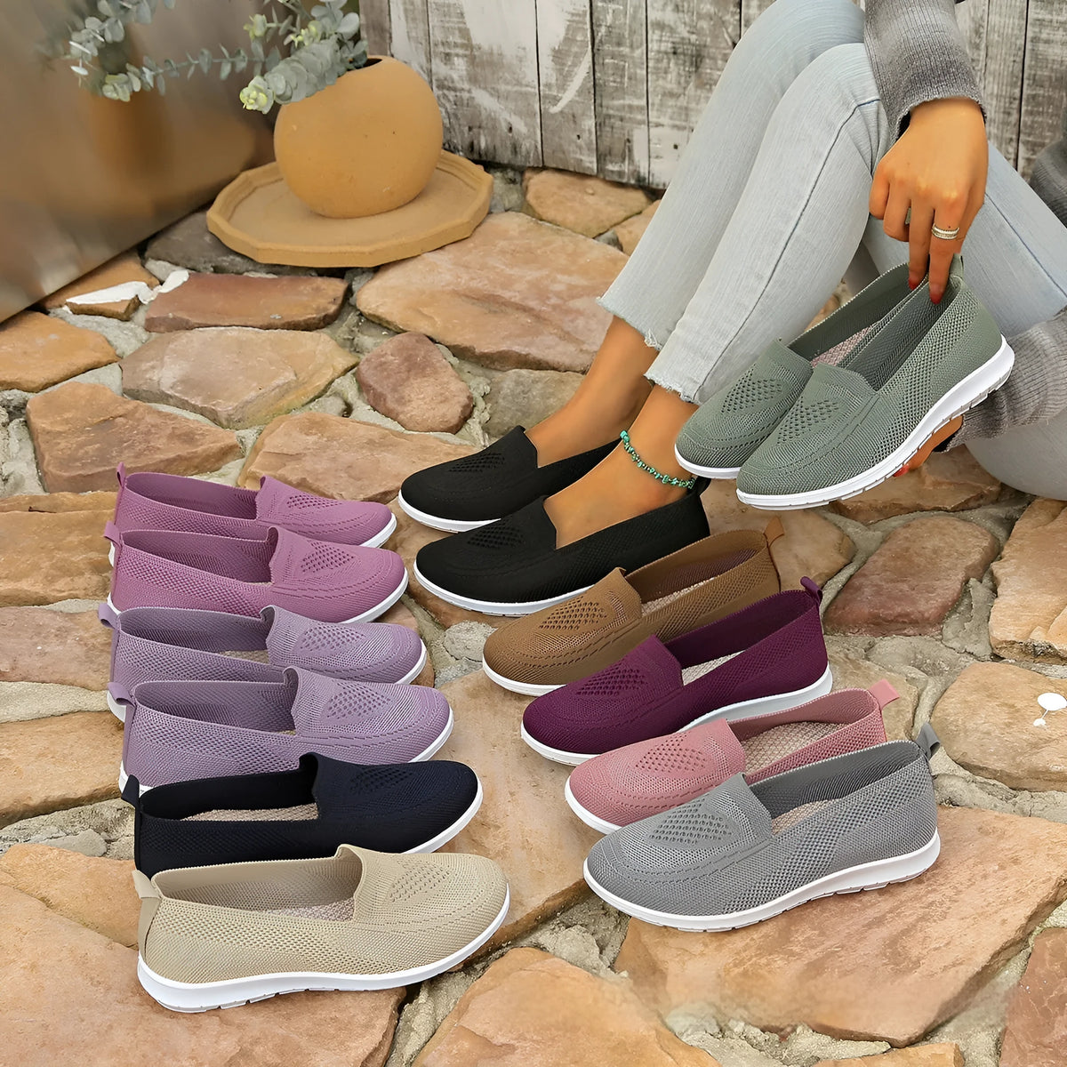 Plus size women's beige casual cloth shoes with low top, flat heel, and heart pattern.