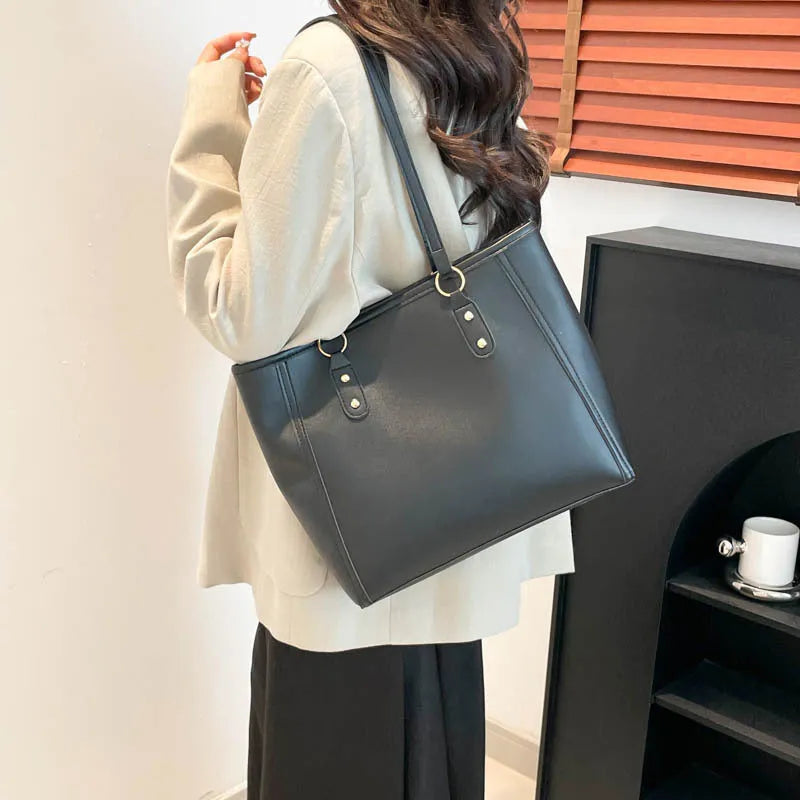Horizontal square PU leather tote bag with multiple internal compartments in four colour options