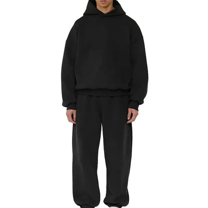 Men's grey fleece-lined cotton pullover hoodie with a wool lining and long sleeves