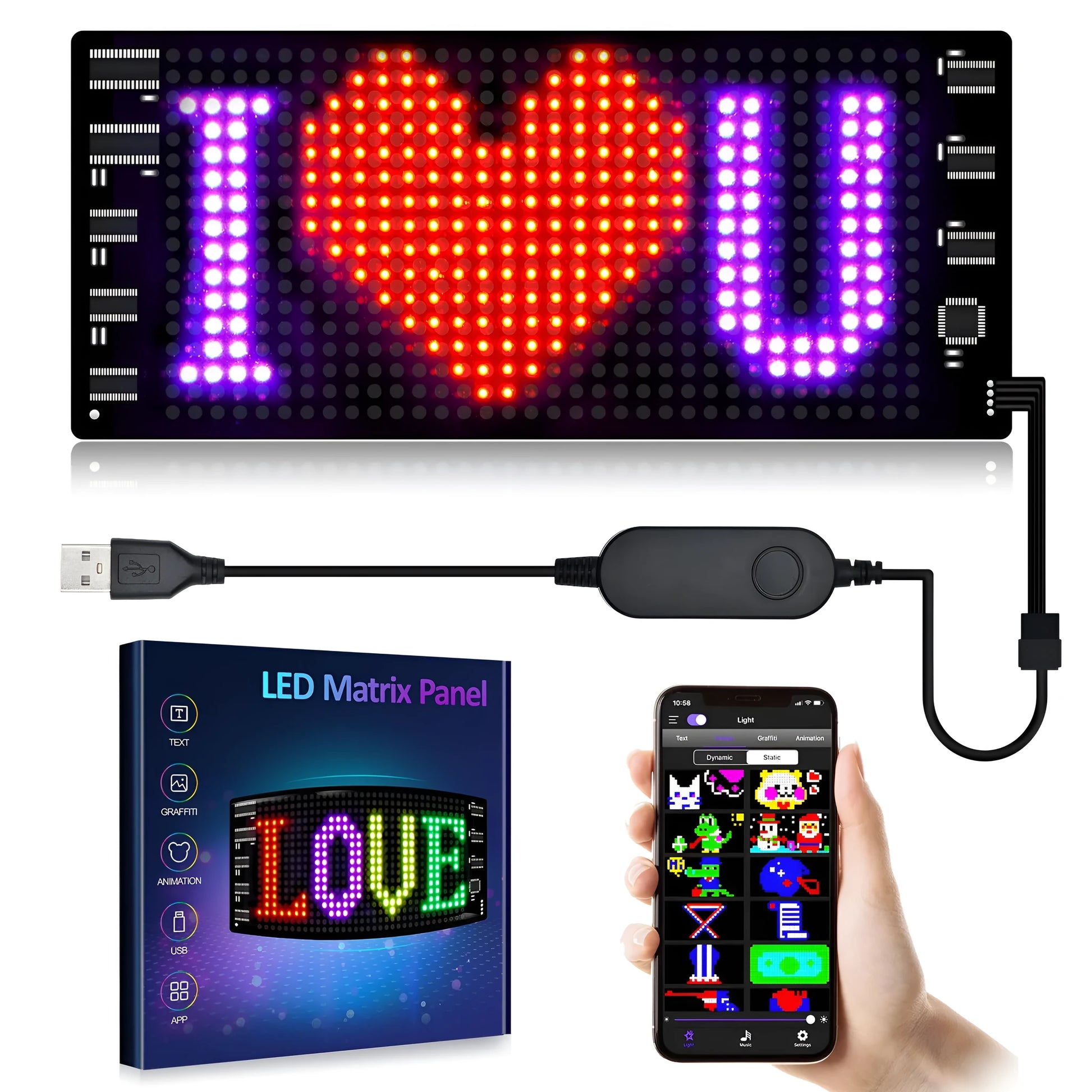 Programmable car LED sign with flexible full-colour advertising display screen showing custom text