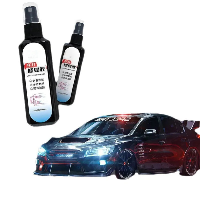 100ml bottle of clear car headlight restoration liquid for plastic lens cleaning.