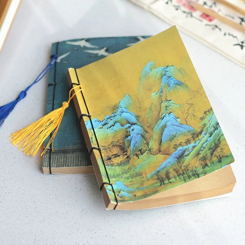 Antique wire-bound notebook, 140mm x 210mm A5 size, with retro famous painting cover and 80 sheets of 100g writing Kraft paper, featuring thread packing with black oil wax rope and tassels, available in 39 different classical artwork designs