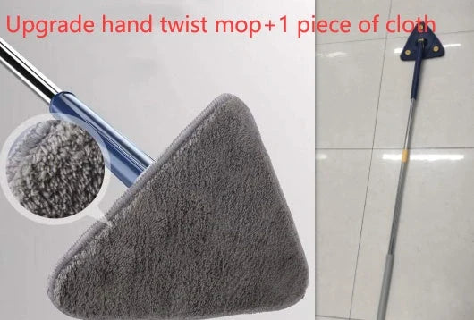 Extendable Triangle Mop with 360° rotatable head for deep cleaning floors, walls, and ceilings
