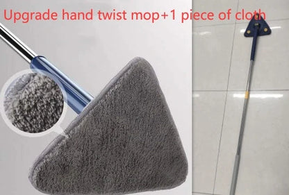 Extendable Triangle Mop with 360° rotatable head for deep cleaning floors, walls, and ceilings