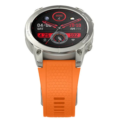 S53 outdoor GPS sports smart watch with black silicone band and 1.43-inch IPS touch screen display