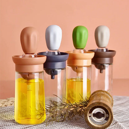 Creative silicone brush head oil bottle in various colors for precise kitchen oil application