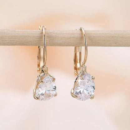 Women's copper drop earrings with gemstone inlay in gold or platinum finish