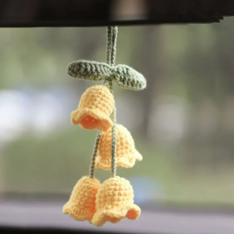 Green and white fishing style car plant decoration with 8cm base and 25cm hanging rope