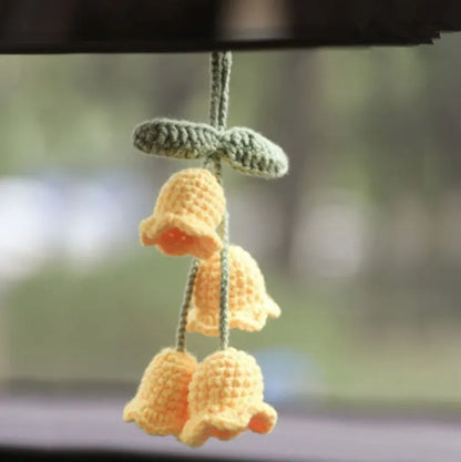 Green and white fishing style car plant decoration with 8cm base and 25cm hanging rope