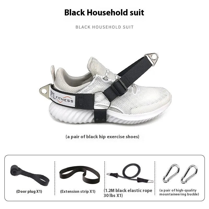 Gantry frame ankle strap with tension buckles for rope access training in black colour