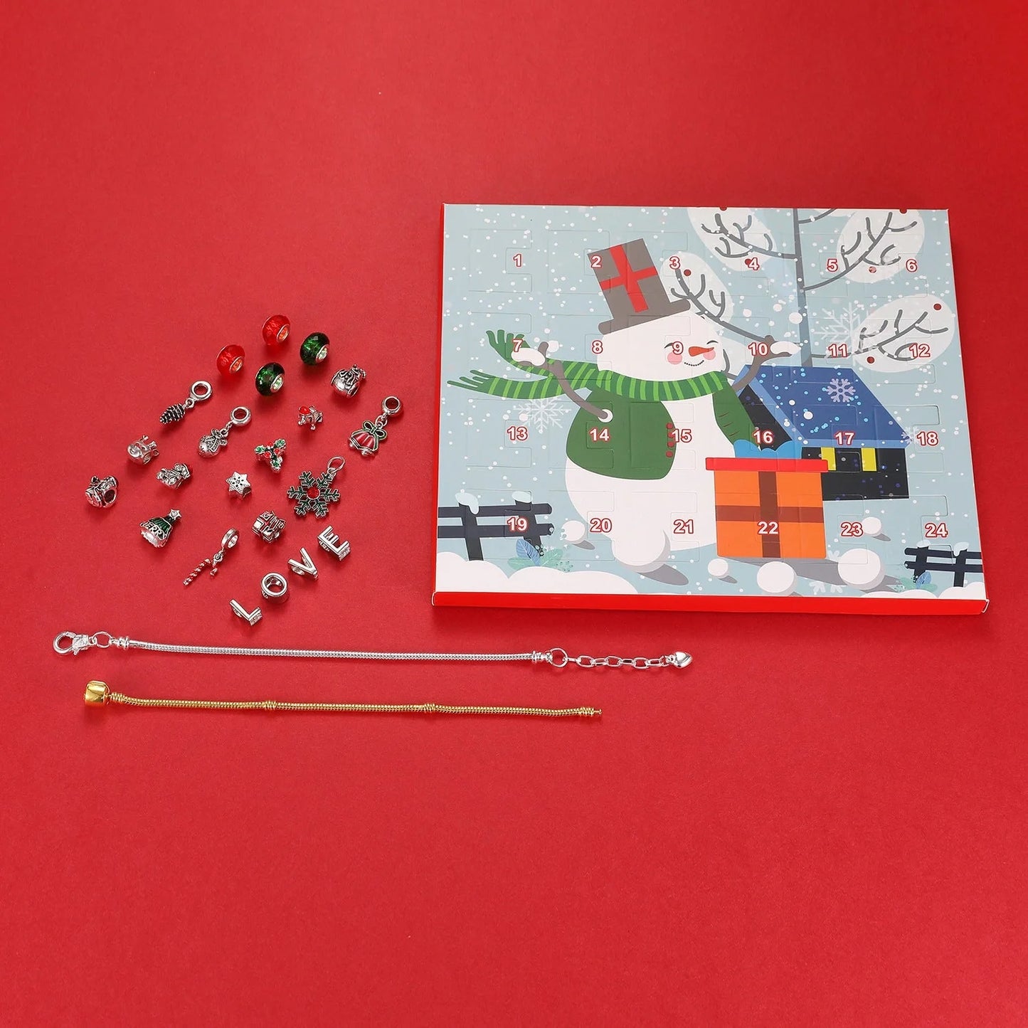 Festive Santa pattern Christmas bracelet gift set with alloy construction