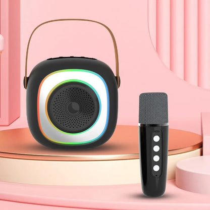 Wireless karaoke microphone with LED lighting in black, white, or pink colour options